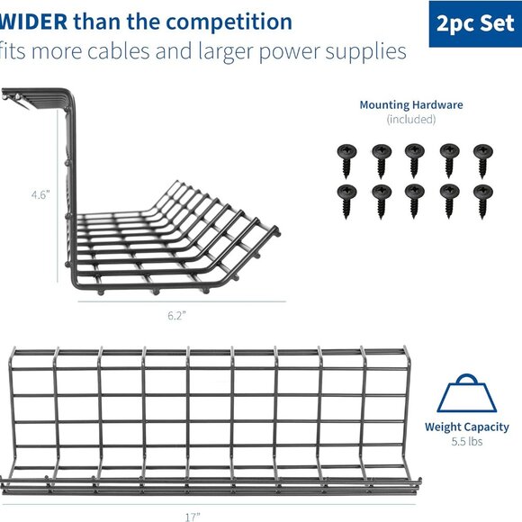 NEW in Box VIVO Under Desk Cable Management Racks 2 pack DESK-AC06-2B - Picture 3 of 12